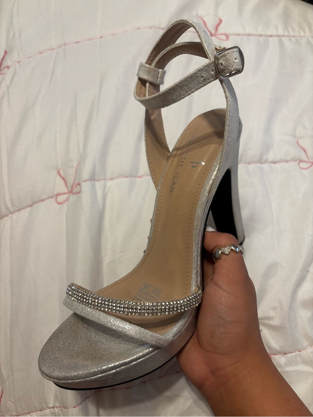 | Silver Ankle-Strap Rhinestone Sandals - Picture 4 of 5